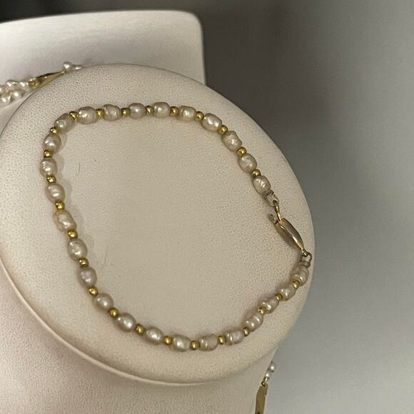 necklace and bracelet set faux seed pearls in gold tone setting preppy classic - Picture 11 of 14